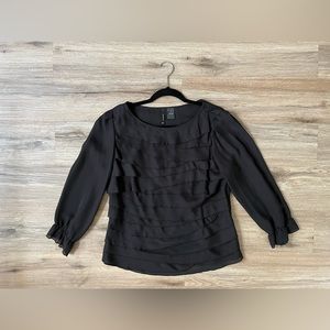 Size is Medium. A Black, Sheer, Fresh, & Flowy Blouse.